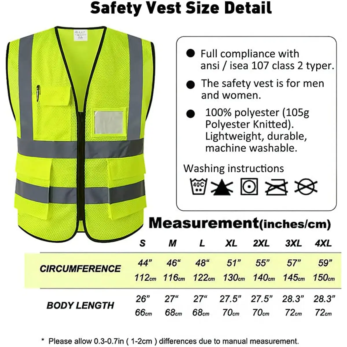 Reflective Safety Vest Safety Vest With Pockets And Zipper For Men Meets ANSI/ISEA Standards