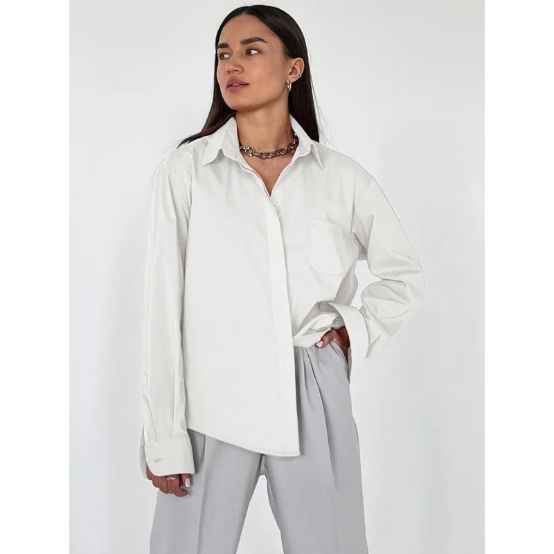

White Cotton Lapel Loose Temperament Women's Shirt 2024 New Spring and Summer Fashion Women's Wear Top Yy18