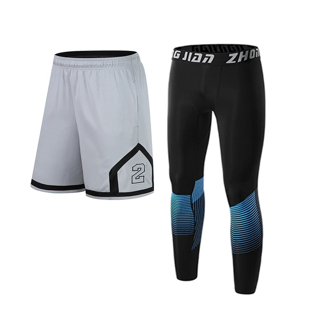 Men Running Shorts Male Compression Sportwear Leggings Set Pants