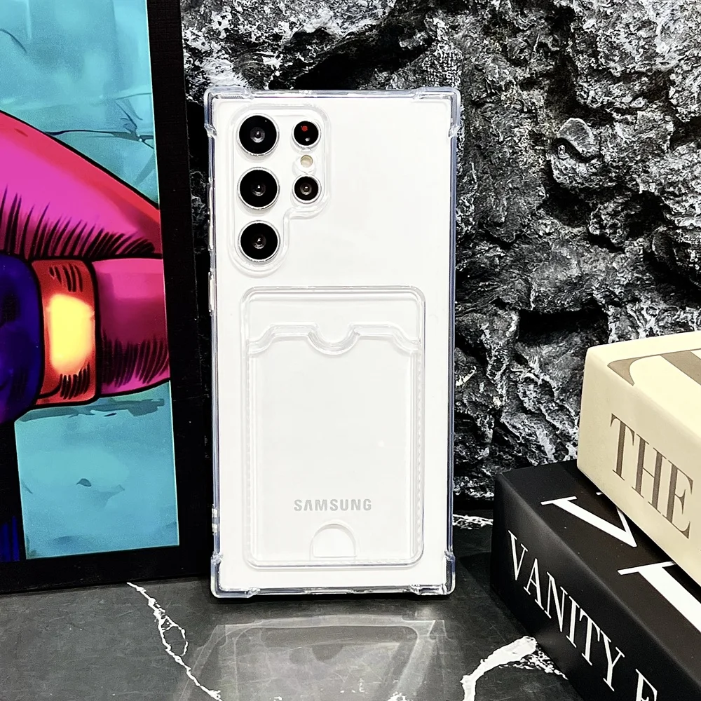 Slide Card Slot Full Clear Soft TPU Airbag Anti-Knock Phone Case
