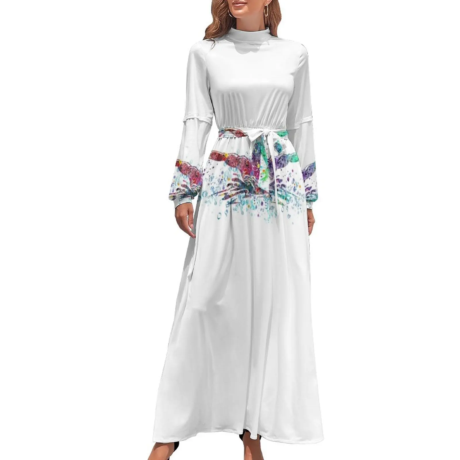 thumbnail image 1 of Vestido largo deportivo con acuarela para niño, estilo mariposa, para nadar, ropa de mujer, vestidos para mujer, 1 of 5