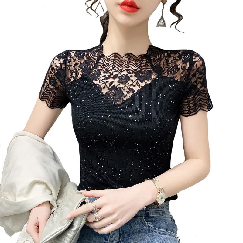 Camicia da donna in pizzo tinta unita stile bohémien tunica