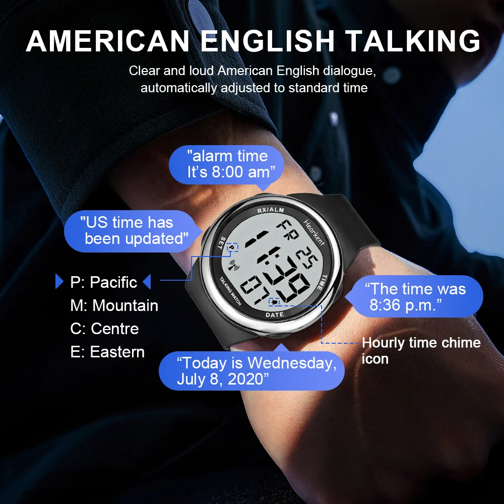 Hearkent Talking Watch English for Blind Men Electronic Digital Speaking Watches with Alarm for Visually Impaired or Seniors