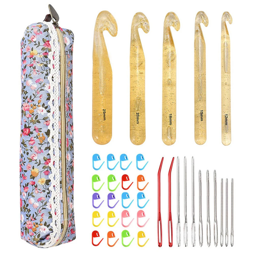 

Multiple Sizes Crochet Hooks Set Transparent Crystal Crochet Hook Set Random Needle Knitting Set Sewing Tools with Storage Bag