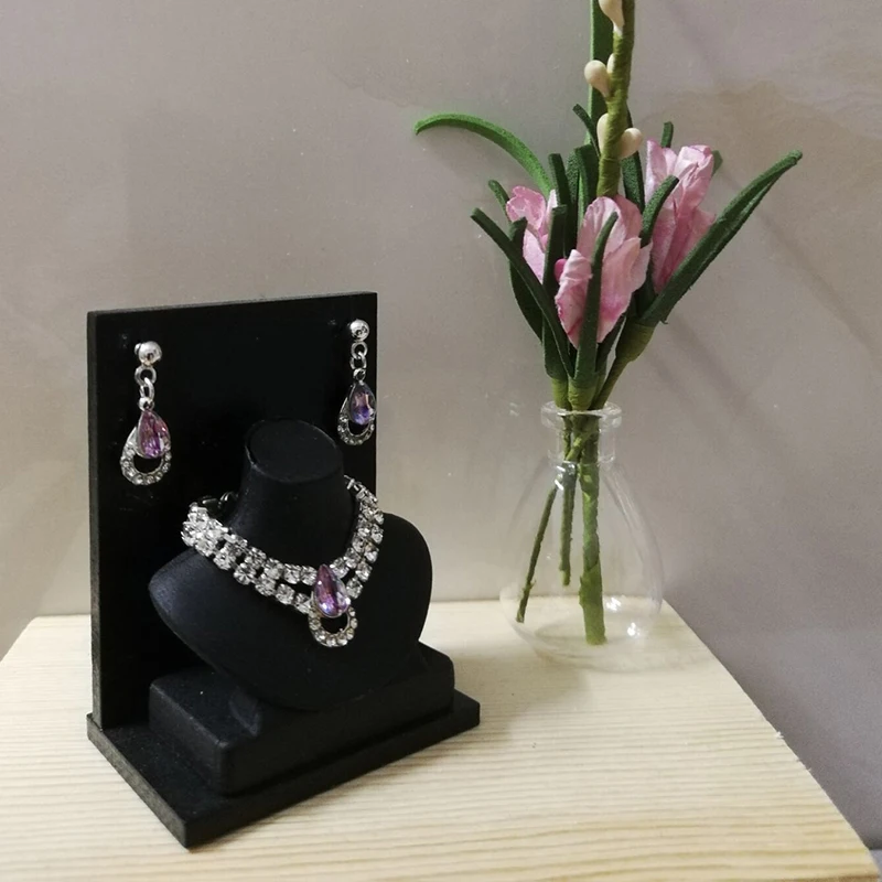 1:6 Doll Mini Jewelry Earring Necklace Set (including Display Rack) Model for Doll Decorative Toys, Doll Gift Accessories