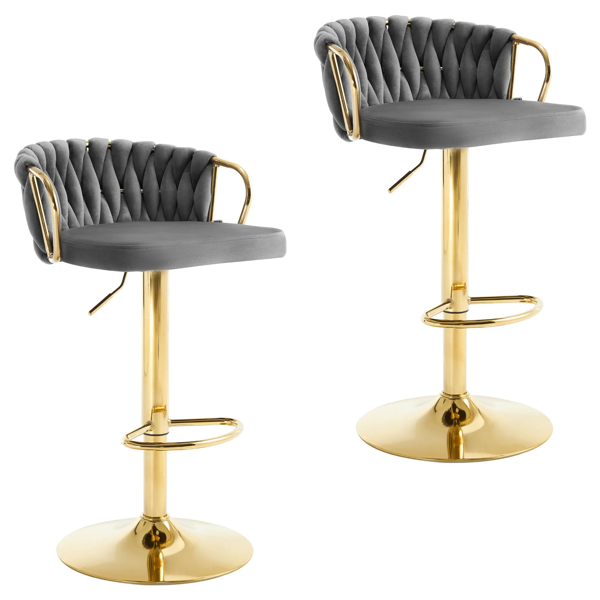 Taburete De Bar X1 Con Reposapiés Tapizado De Terciopelo Gris Oscuro Base De Cuatro Patas De Metal Negro 10 0005461 93783162