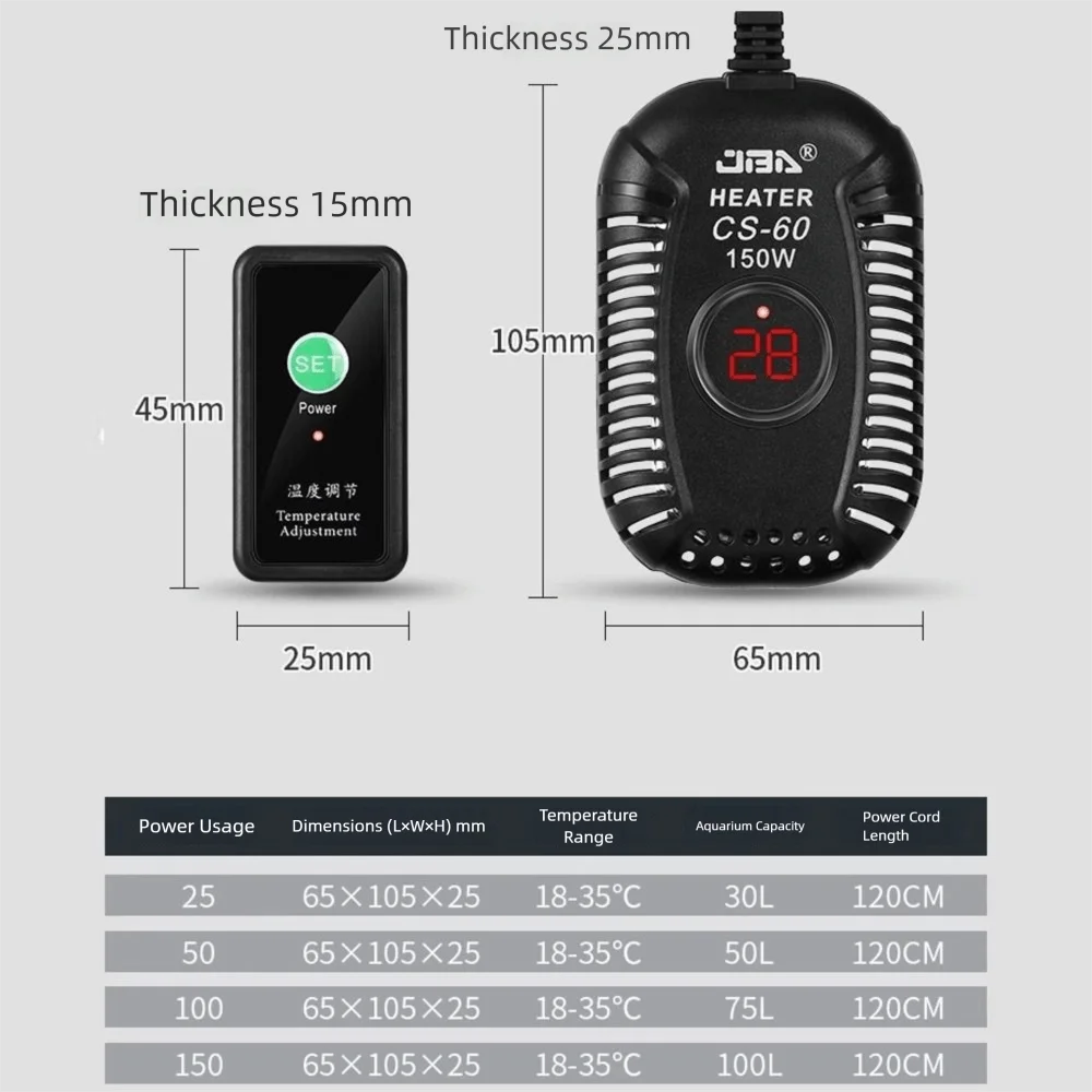 Quartz Glass Aquarium Submersible Heater Low Water Level Adjustable Fish Tank Heating Rod Ultra Short 25w-150w