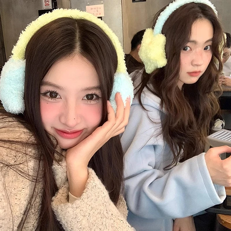 Y2K Star Plush Earmuffs Outdoor Cycling Ear Protection Colour Blocking Ear Bag Warm Winter Warm Earplugs Y2K Headset Cover