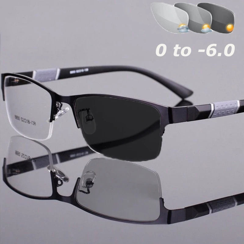 

Retro Half Frame Photochromic Myopia Glasses Women Men Vintage Metal Business Eyeglasses Outdoor Anti-blue Near Sight Eyewear
