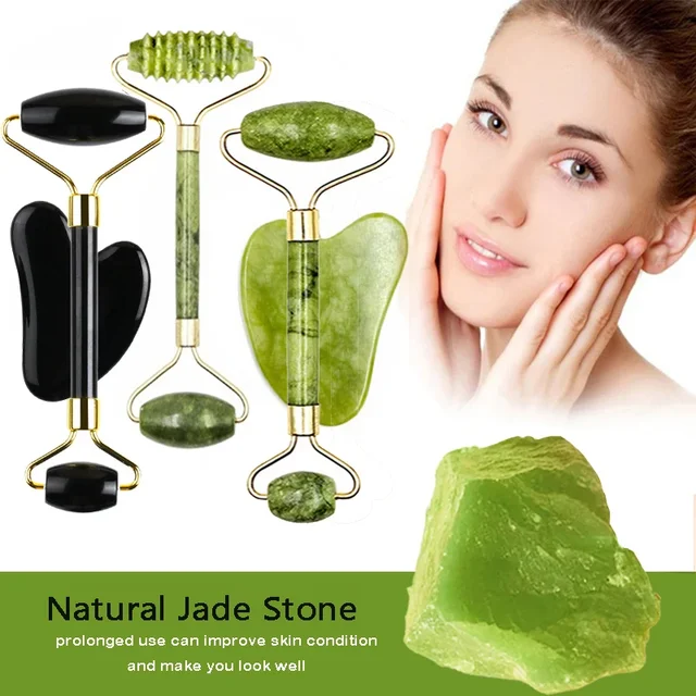 Guasha Natural Stone Massage Face Jade Roller Gua Sha Massage Tool Set for SPA Body visage rouleau de massage rouleau visage 1
