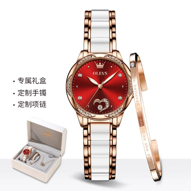 OLEVS Women Watch Luxury Diamond Love Heart Dial Stainless Steel Waterproof Automatic Date Luiminous Women's Mechanial Watches 5