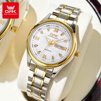 OPK 8103 Women's Calendar Week Quartz Watch Steel Belt Waterproof