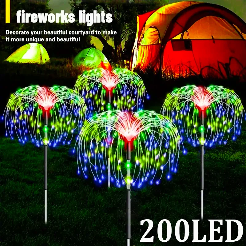Solar Fireworks LED Lights Luminous Sensor Outdoor Solar Powered Lawn Decoration Lights for Landscape Lawn Sidewalk 4 Pcs solar lights garden light solar decoration light solar spot light