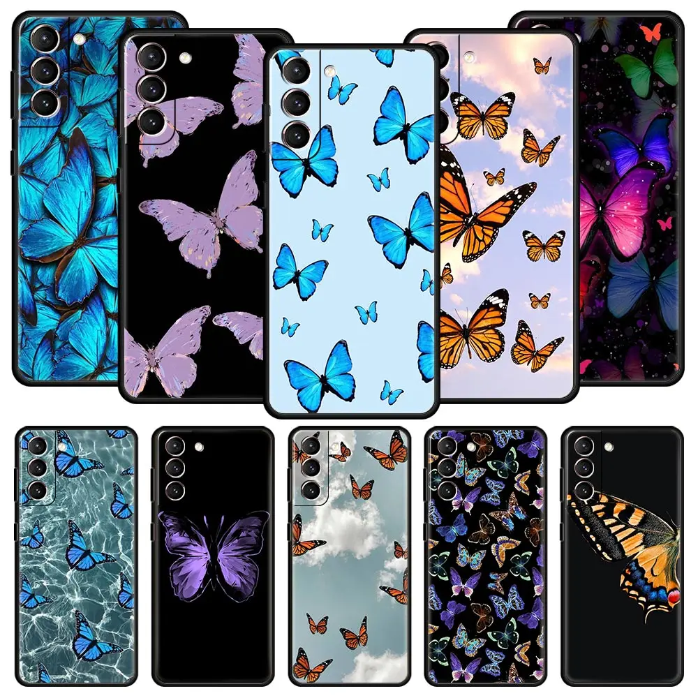 

butterfly Phone Case For Samsung Galaxy S23 S22 Ultra S20 S21 FE 5G S10 S9 Plus S10E S8 S7 Edge Soft TPU Silicone Pattern Cover