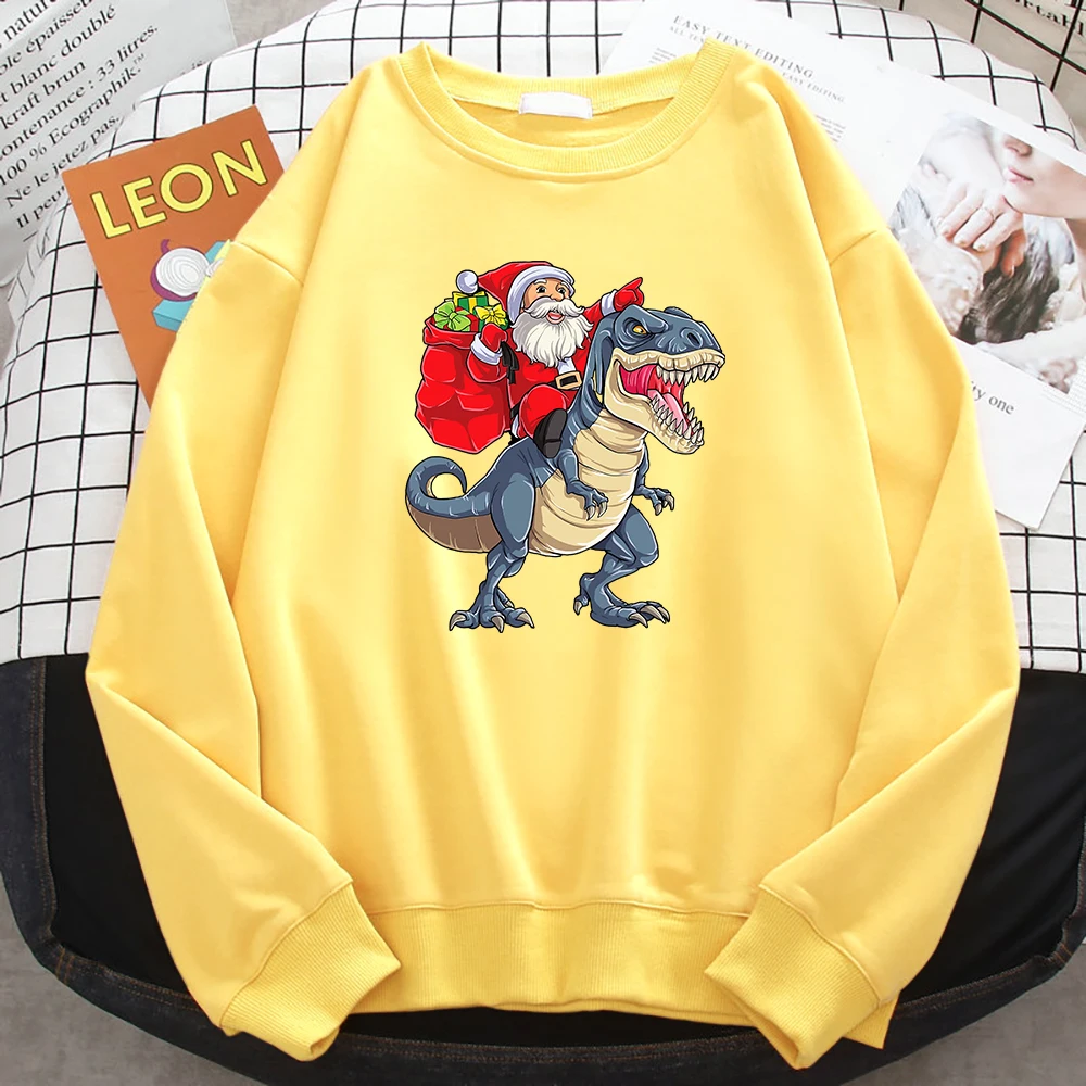 

Santa Riding Dinosaur T Rex Christmas Gifts Man Hoodie Christmas Day Gift Warm Comfortable Sportswear Korean Creativity Pullover