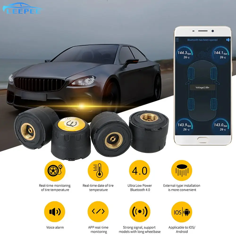 

Waterproof External Alarm Tire Pressure Sensors Universal Android iOS BLE TPMS Car Tire Pressure Sensor Bluetooth 4.0 5.0