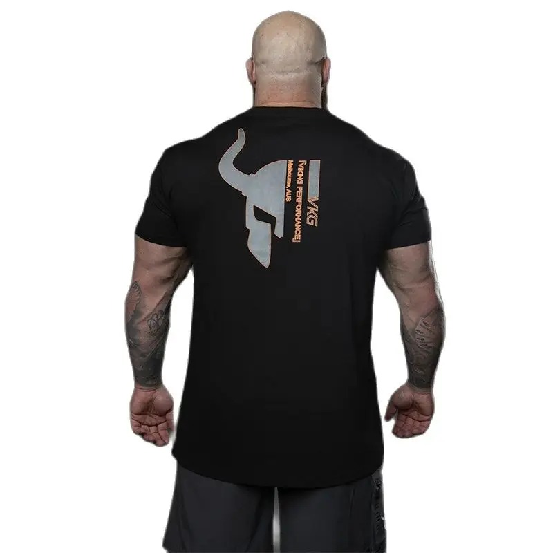 

2022 хлопковая Футболка с принтом и коротким рукавом, мужская повседневная тренировочная футболка, топ, одежда, Новая Мужская хлопковая футболка для тренажерного зала, фитнеса, бодибилдинга