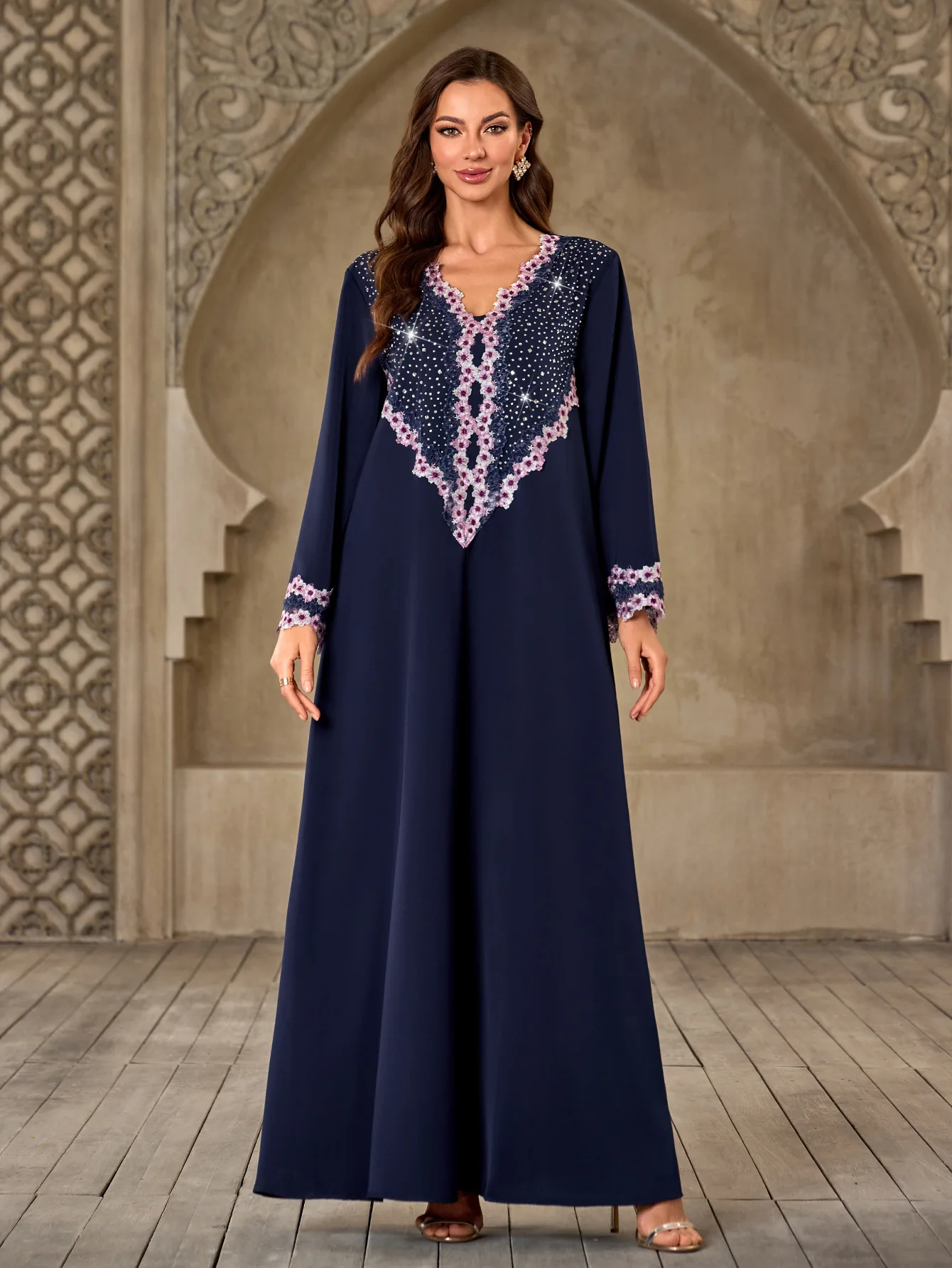 Eid Women Party Dress Muslim Abaya V Neck Jalabiya Ramadan Loose Long ...