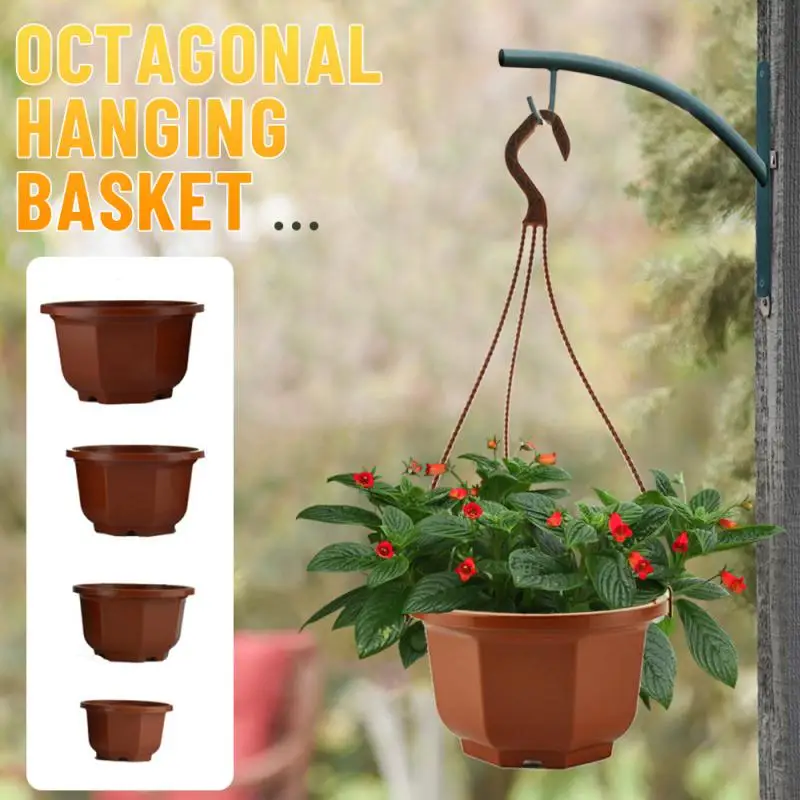 

Plastic Hanging Flowerpot With Hook Plastic Planter Octagonal Hanging Basket Flower Pot Flowerpot Garden Plant Flowerpot