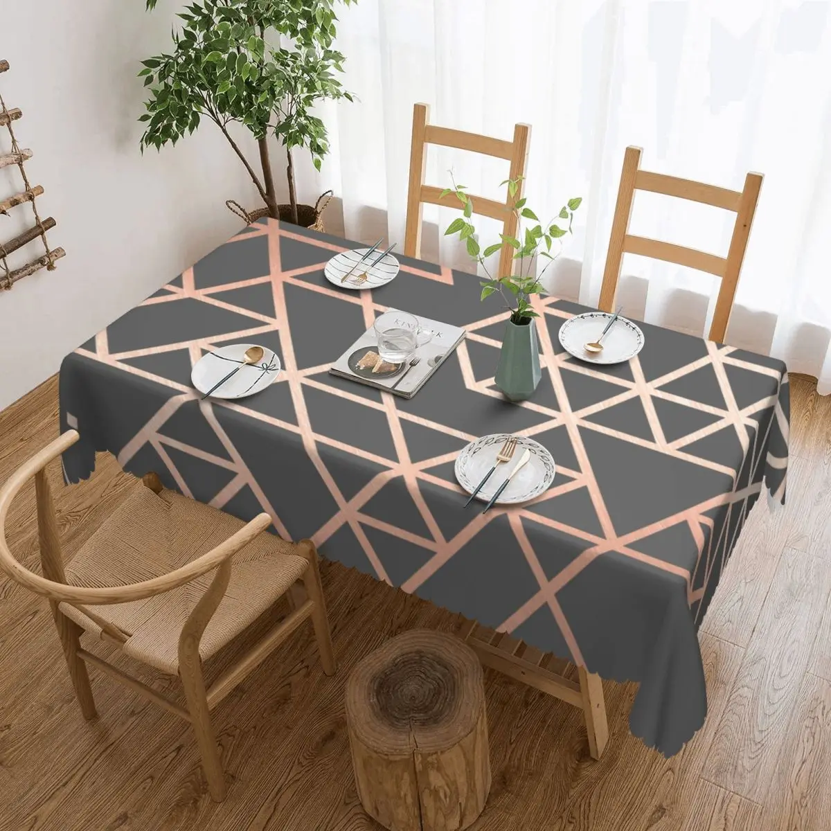 

Rectangular Waterproof Rose Gold And Gray Geometric Pattern Table Cover Abstract Table Cloth Tablecloth for Dining
