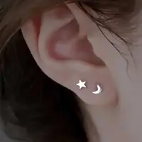 1PC Titanium Steel Ear Tragus Cartilage Helix Daith Piercing Stud Earrings for Women Star Moon Labret Piercing Lip Nose Ring 16G 2