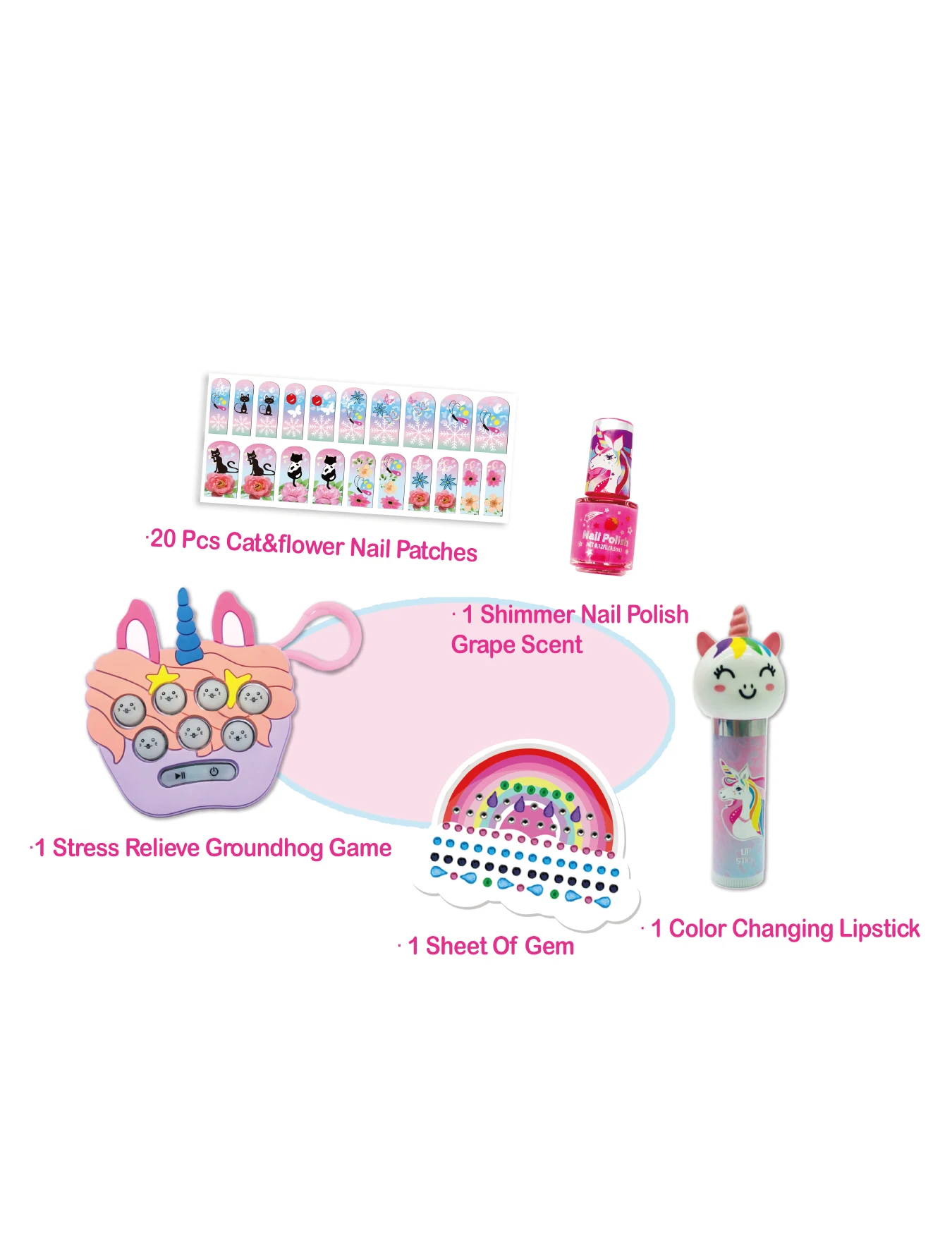 2024 Kids Makeup Set Cute Stress Relieve Cosmetic Set Nail Polish Art Set Gem Stickers Lip Gloss Set Kids Toys 5