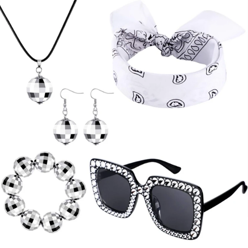 

Women Cosplay Hairband Delicate Ball Earring&Necklace&Bangle&Sunglasse Set