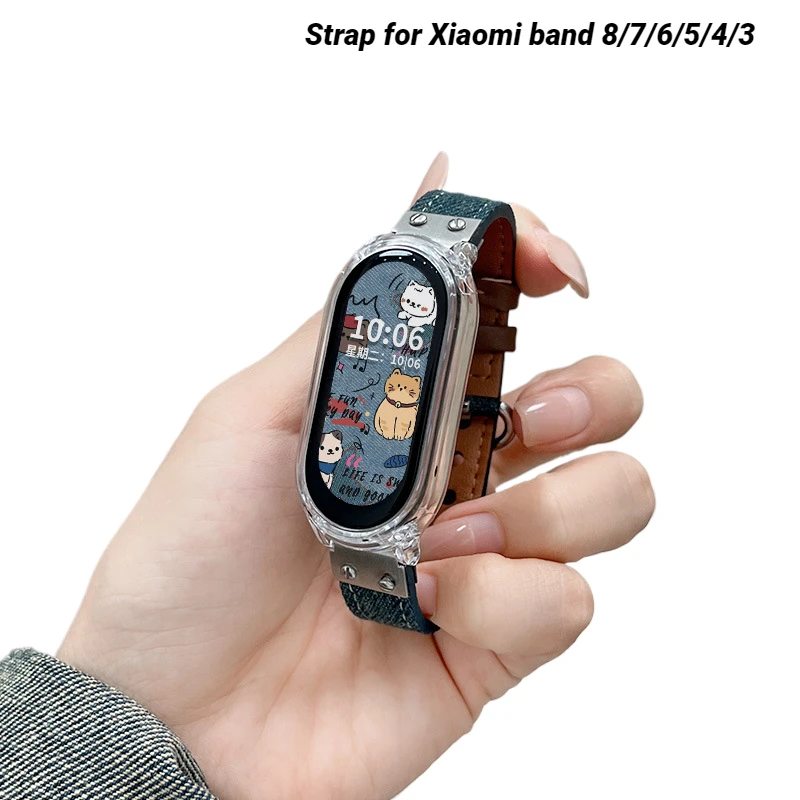 

Ремешок из джинсовой ткани для Mi band 8, спортивный Браслет Для Xiaomi band 8/7/6/5/4/3, мужские и женские умные часы