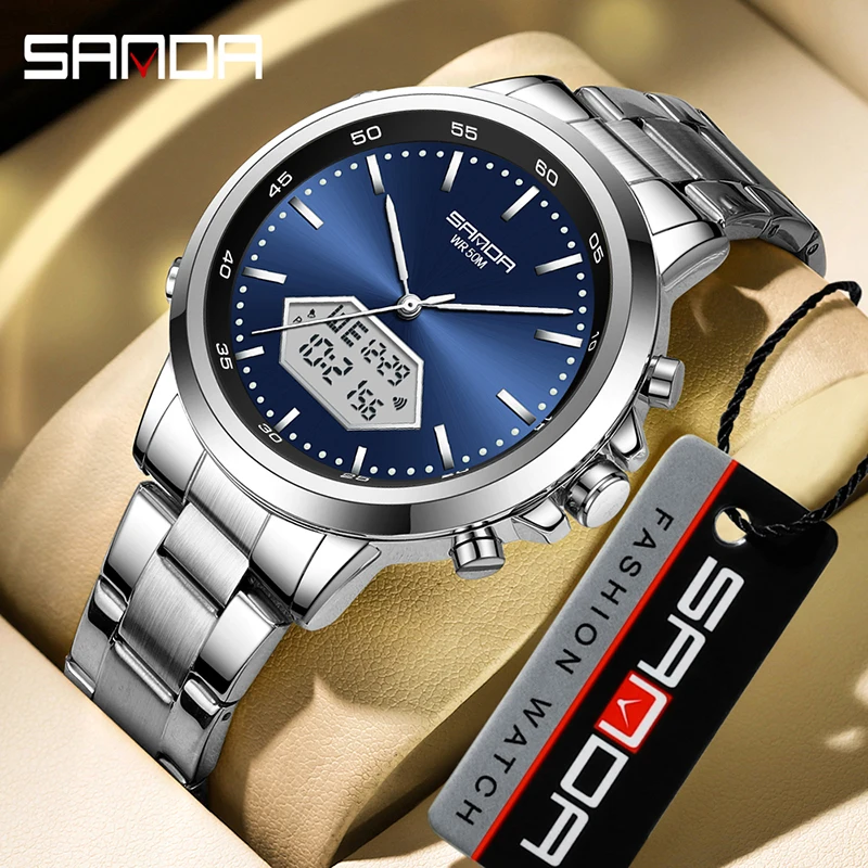 SANDA 3301Sport Watch Men Small Dial Boys Girls Students LED Digital Watches Military Waterproof Dual Display Wristwatch Relogio