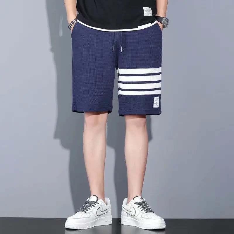 

Summer Sports Waffler Four Striped Loose Streetwear Man Gym Shorts Sportswear Gym Oversize Short Homme Male Beach Baggy Shorts