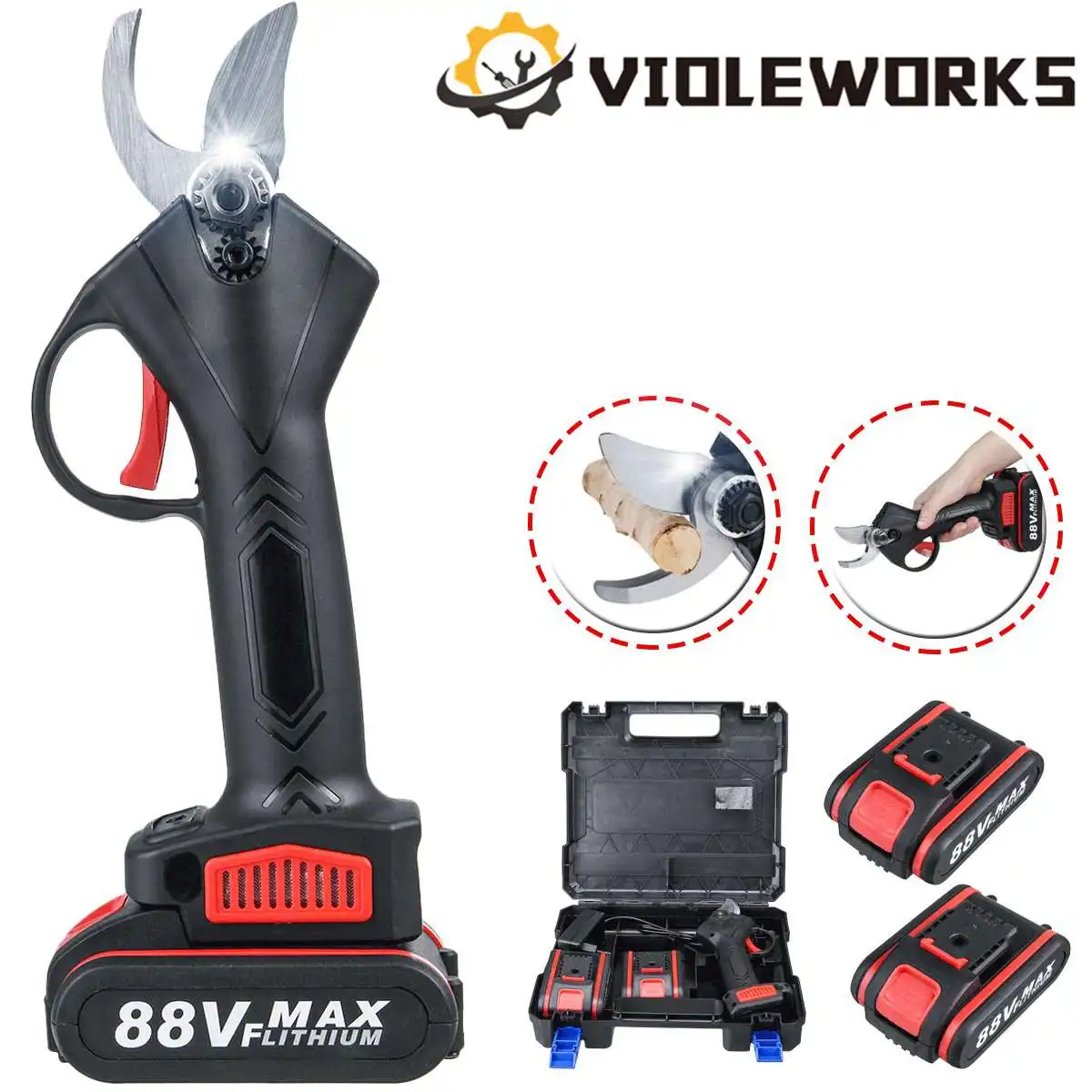 30mm Max Cordless Electric Pruning Shears 88V Cutting Pruner Secateur Garden Branch Cutter with Lithium ion