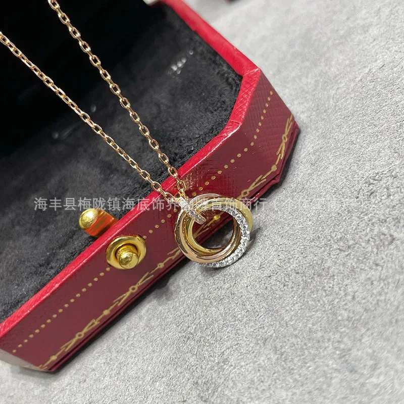 Three Color Three Ring Necklace, Classic Interlocking Pendant, Trendy High Version, Unisex Couple Collarbone Chain