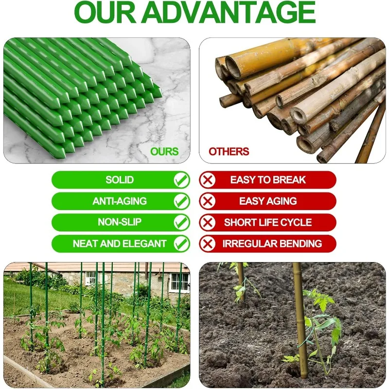 WAENLIR Garden Stakes 72 inch 6ft Sturdy Plant Sticks/Support, Tomato Stakes, Pack of 25