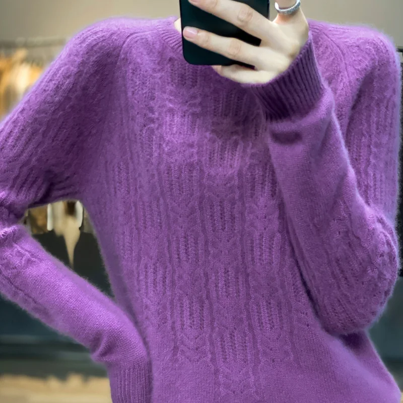 

Autumn and Winter 2022 New Round Neck Sweater Women's Loose Thickened Sweater Slouchy Twisted Flower Hollow Knitted Undercoat