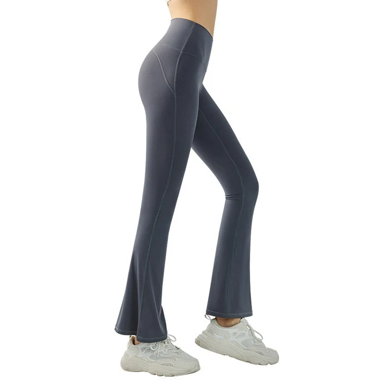 Yoga-Schlaghose mit hohem Bund und schöner Po-Formung, lässige Micro-Schlaghose für Fitness, dehnbar und schlank machend – Detail 4