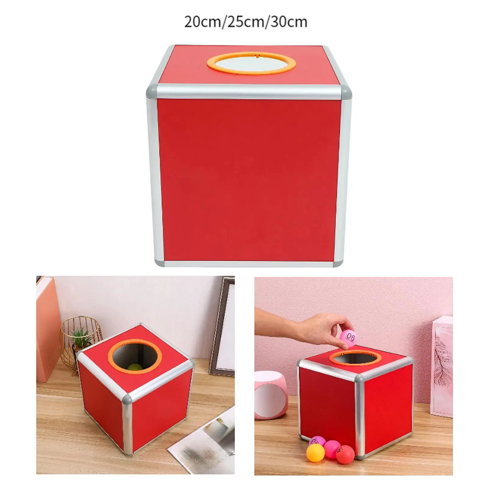 Ballot Box Lottery Lucky Box Aluminum Alloy Easy Assembly Red Square Fundraising Cubic Storage Container Raffle Ball Game Box