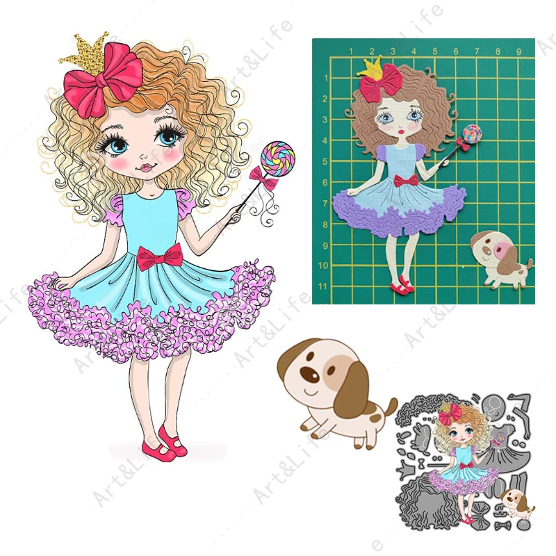

Beautiful Cute Girl & Dog New Metal Cutting Dies Beauty Stencils for Making Scrapbooking Album Paper Cards Embossing Cut Die