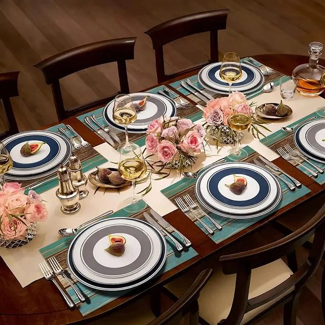 Placemats Set of 4, Retro Rustic Barn Wood Texture Linen Resistant Table Mats Decoration for Kitchen Dining Table 4