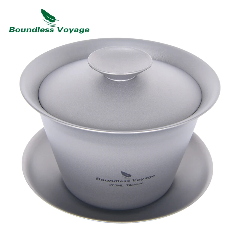 Boundless Voyage Titanium Gaiwan Kung Fu Tea Cup and Saucer with Lid Chinese Traditional Double Walled Teacup Tea Tureen
