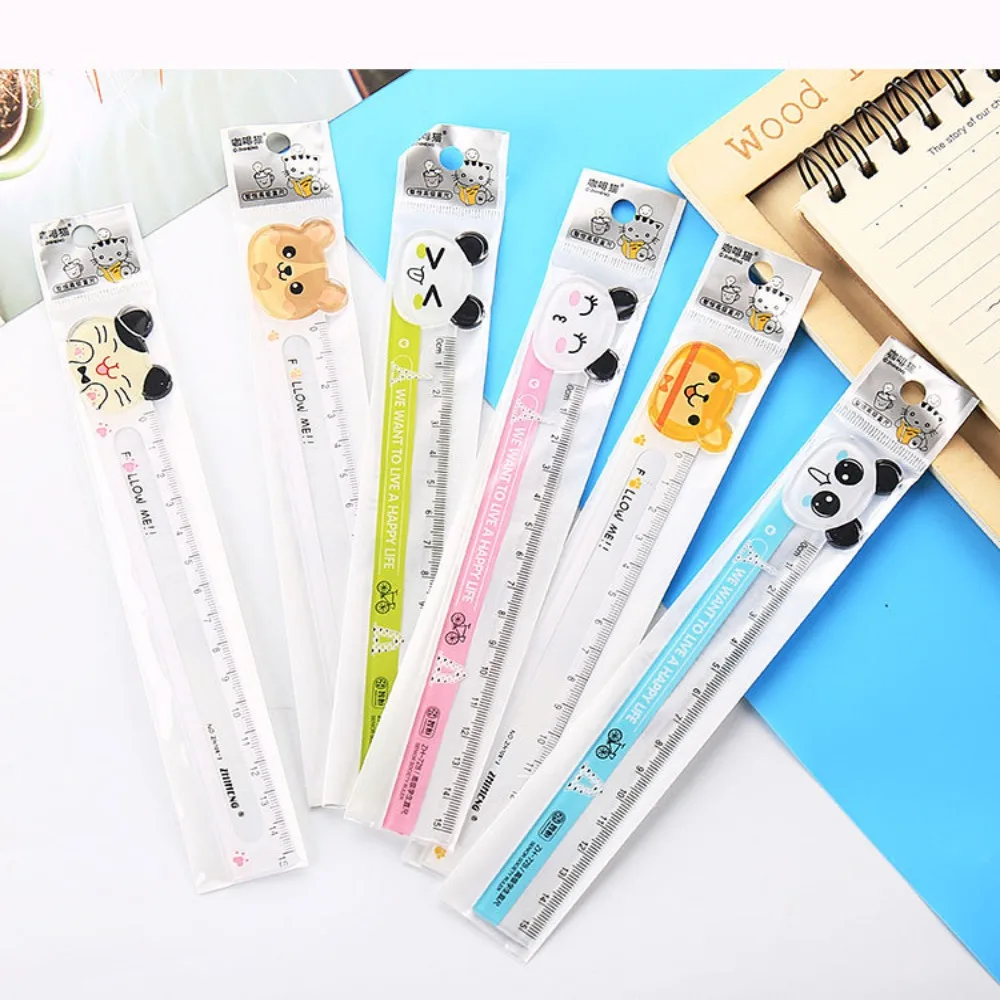 2pcs Kawaii Panda Straight Ruler Plastic Convenient Measure Study Drawing Stationery Clear Scale Cartoon Animal 15cm Ruler