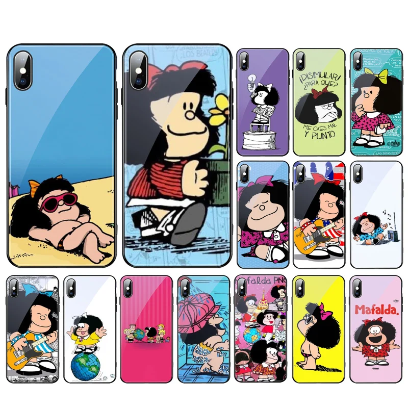 

Mafalda Glass phone case For iphone 15 14 13 Pro Max 12 11 Pro Max XS Mobile Phone Case Funda