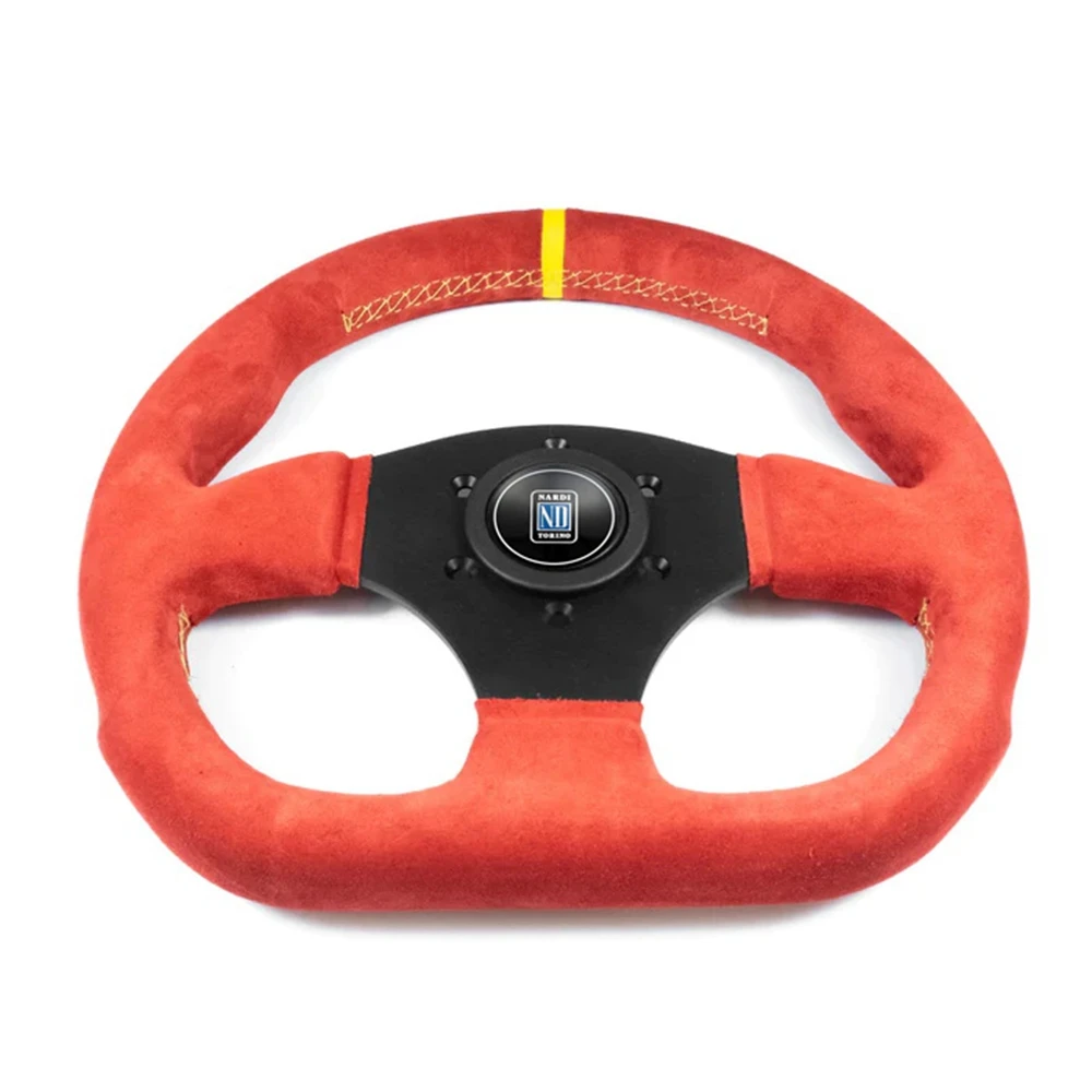 Flat Drift Universal 13Inch Racing Nardi Steering Wheel Car JDM Suede Steering Wheel Volantes For VW HONDA TOYOTA BMW Nissan Red