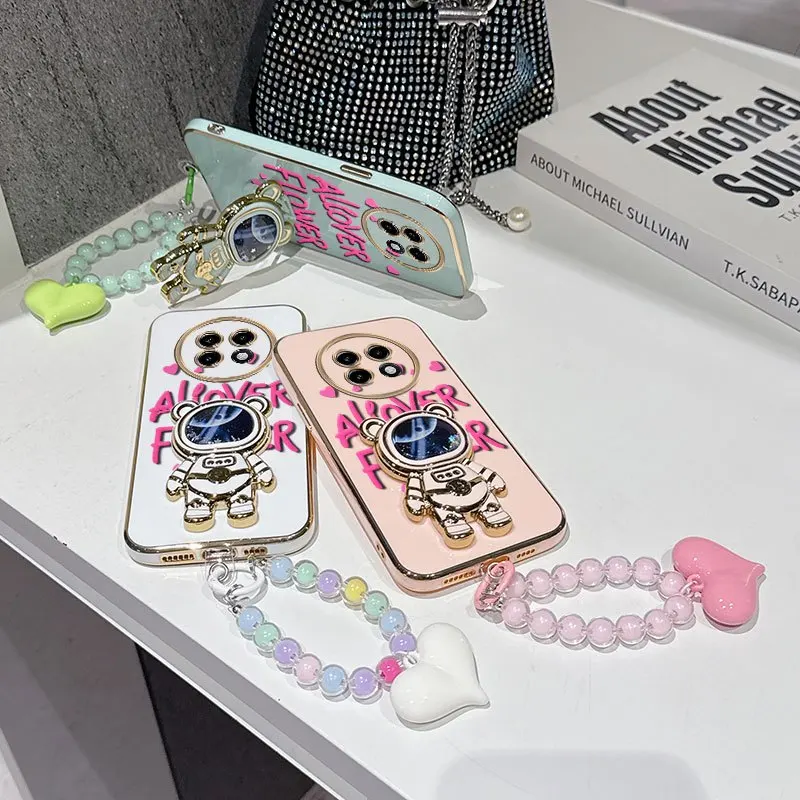 Floral Fan Design Phone Case Bundle with Lanyard and Stand