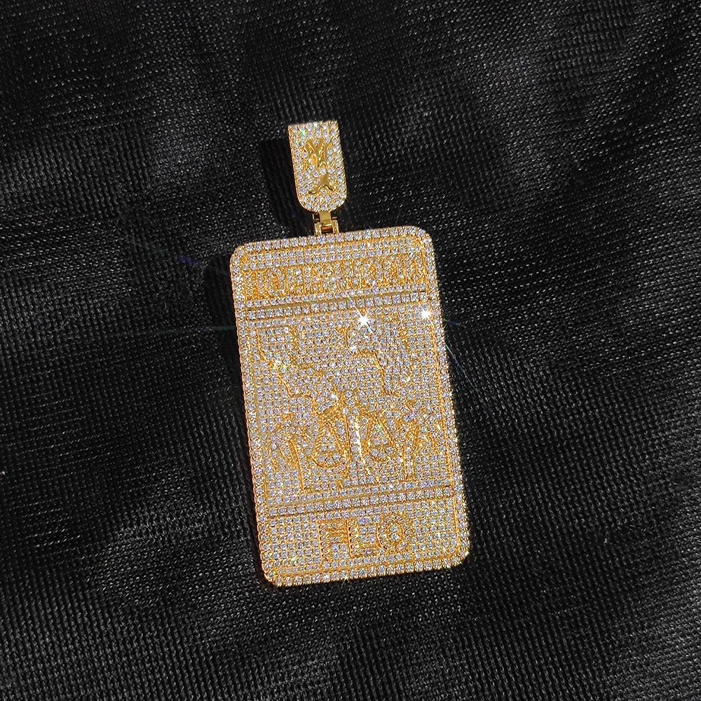 Hip Hop Jewelry Custom Diamonds Shine Iced Out Men Charms Diamond Logo Tag Necklace Nameplate Custom Pendants