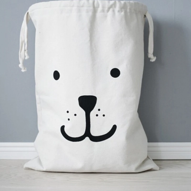 Large Cotton and Linen Laundry Bag Clothes Toys Storage Bag Printing Fabric Drawstring Duffle Bag Dirty Clothes Organizer Bags 4