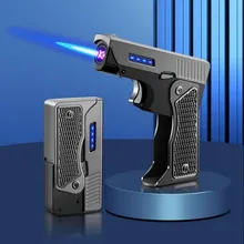  Metal Windproof Gas Plasma USB Charging Lighter For Men Folding Gun Butane Gas Turbine Torch Jet Flame Lighter For Men Gifts 