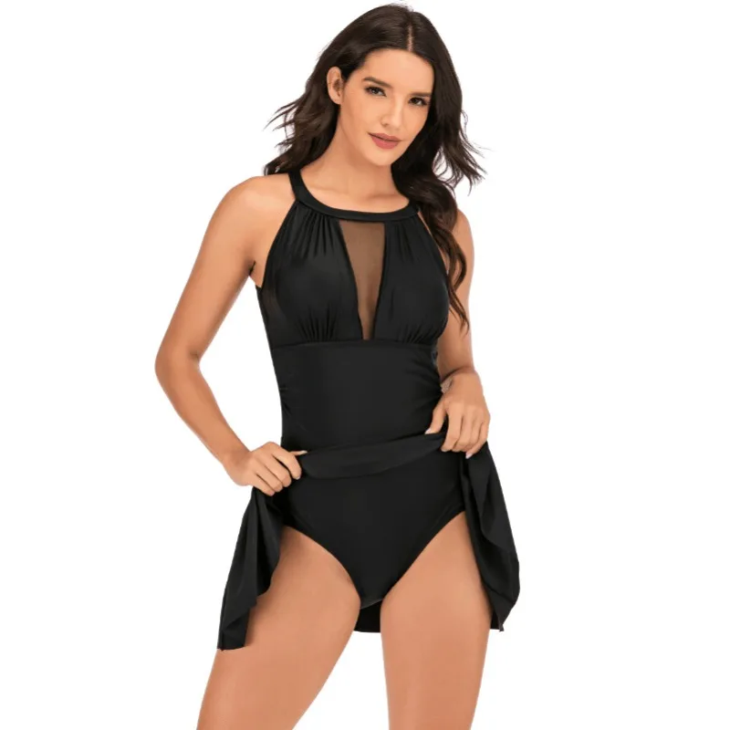 Sexy Beach Dresses Mesh Swimsuit for Women Plus Size Swimwear Female Bathing Suit Skirt Backless Monokini Swimming Suit