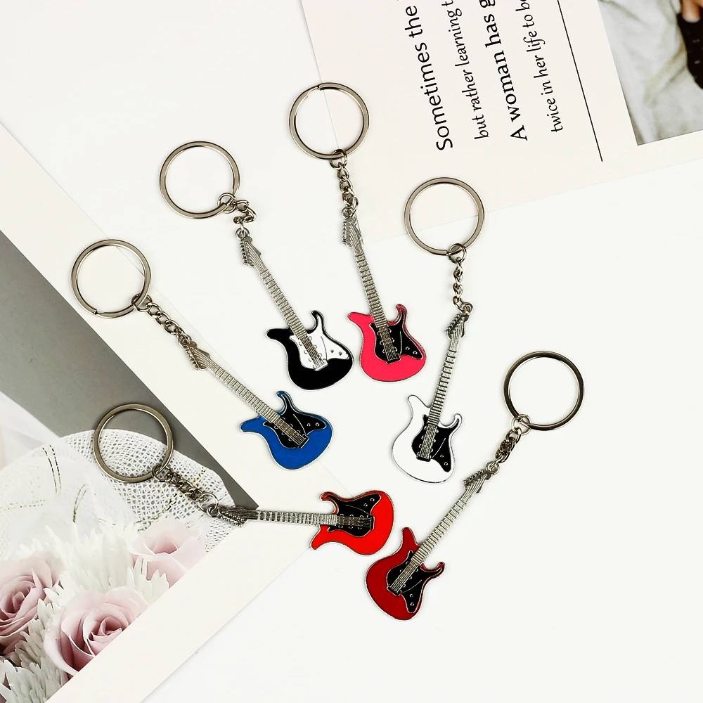 Men Womens Guitar Keychains Pink Blue Red Black Key Chain Charms For
