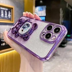Glitter Bright Plating Bear Holder Silicone Stand Case Cover - Poco m5s (SFCZX Purple)