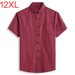 6XL 7XL 8XL 9XL 10XL 12XL Plus Size Men's Plaid Short Sleeve Shirt Fashion Business Casual Loose Straight Shirt Male Clothes